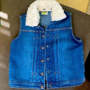 Faux Fur Removable Collar Denim Vest Snap front, removable faux fur/sherpa